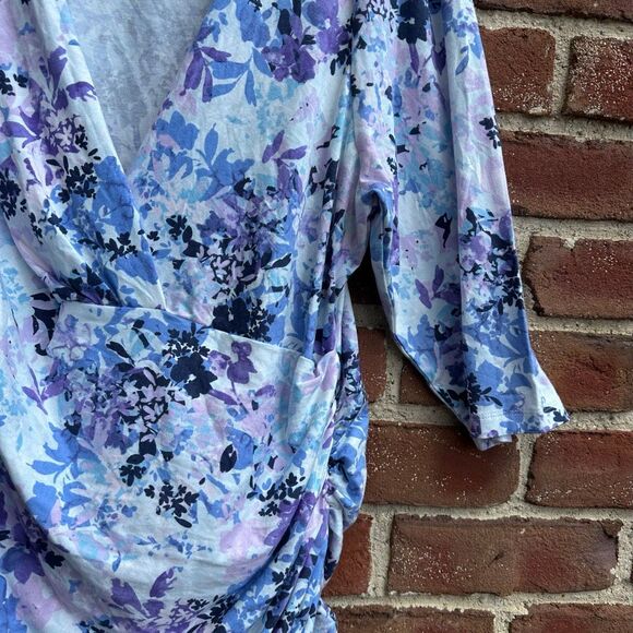 Soft Surroundings Floral Wrap Tunic Blue Purple Ruched Stretch 3X NEW - Picture 4 of 6